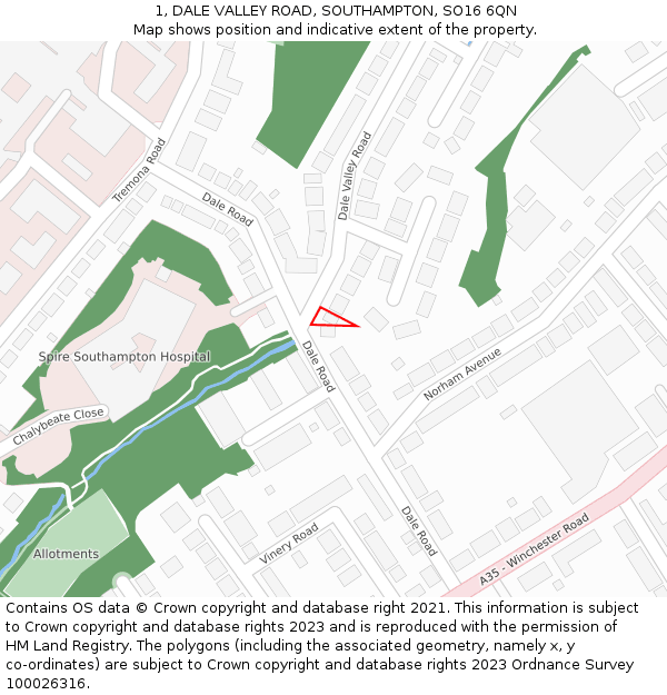 1, DALE VALLEY ROAD, SOUTHAMPTON, SO16 6QN: Location map and indicative extent of plot