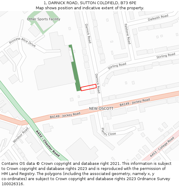 1, DARNICK ROAD, SUTTON COLDFIELD, B73 6PE: Location map and indicative extent of plot