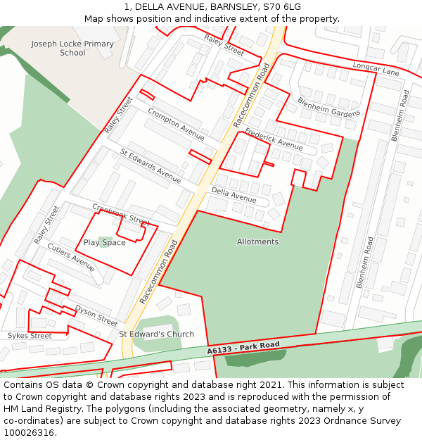 1, DELLA AVENUE, BARNSLEY, S70 6LG: Location map and indicative extent of plot
