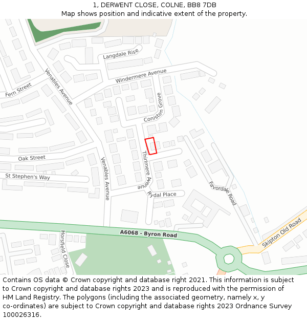 1, DERWENT CLOSE, COLNE, BB8 7DB: Location map and indicative extent of plot