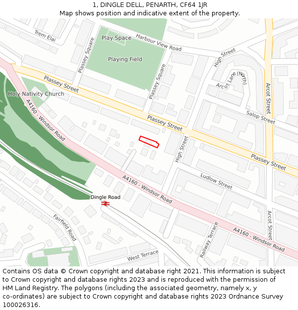 1, DINGLE DELL, PENARTH, CF64 1JR: Location map and indicative extent of plot