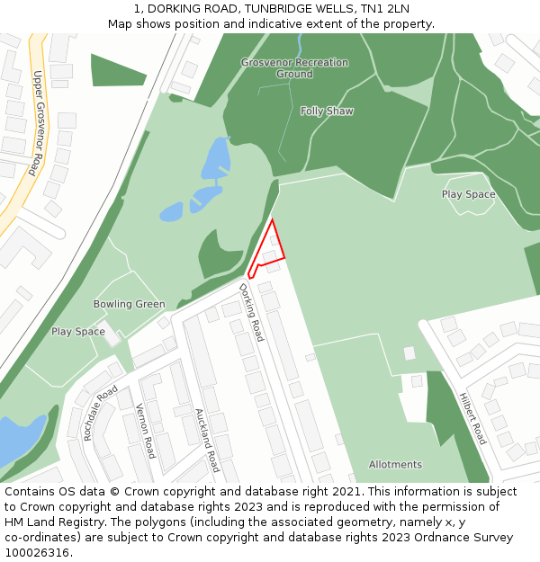 1, DORKING ROAD, TUNBRIDGE WELLS, TN1 2LN: Location map and indicative extent of plot