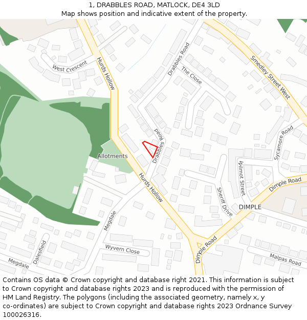 1, DRABBLES ROAD, MATLOCK, DE4 3LD: Location map and indicative extent of plot