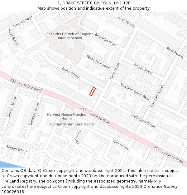 1, DRAKE STREET, LINCOLN, LN1 1PP: Location map and indicative extent of plot