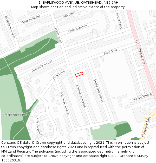 1, EARLSWOOD AVENUE, GATESHEAD, NE9 6AH: Location map and indicative extent of plot