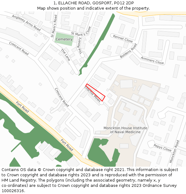 1, ELLACHIE ROAD, GOSPORT, PO12 2DP: Location map and indicative extent of plot