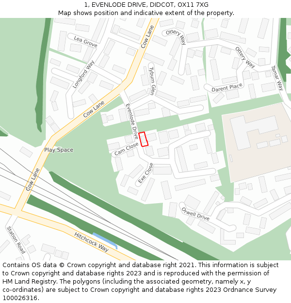 1, EVENLODE DRIVE, DIDCOT, OX11 7XG: Location map and indicative extent of plot