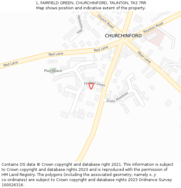 1, FAIRFIELD GREEN, CHURCHINFORD, TAUNTON, TA3 7RR: Location map and indicative extent of plot