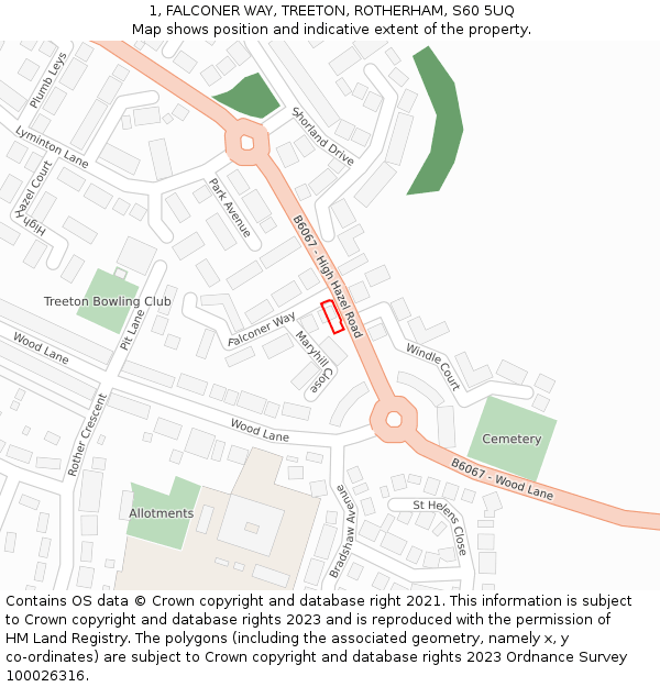 1, FALCONER WAY, TREETON, ROTHERHAM, S60 5UQ: Location map and indicative extent of plot