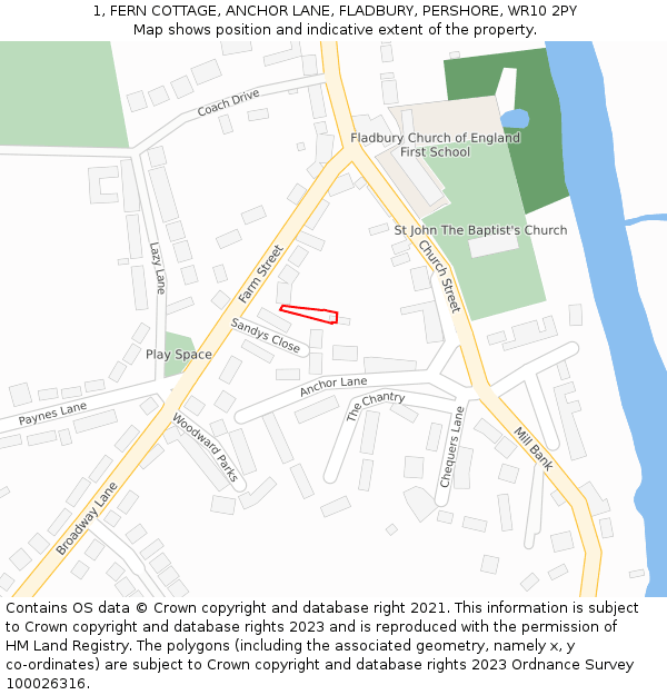 1, FERN COTTAGE, ANCHOR LANE, FLADBURY, PERSHORE, WR10 2PY: Location map and indicative extent of plot