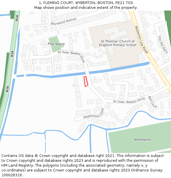 1, FLEMING COURT, WYBERTON, BOSTON, PE21 7SS: Location map and indicative extent of plot