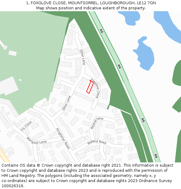 1, FOXGLOVE CLOSE, MOUNTSORREL, LOUGHBOROUGH, LE12 7GN: Location map and indicative extent of plot