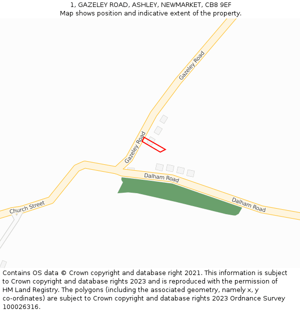 1, GAZELEY ROAD, ASHLEY, NEWMARKET, CB8 9EF: Location map and indicative extent of plot