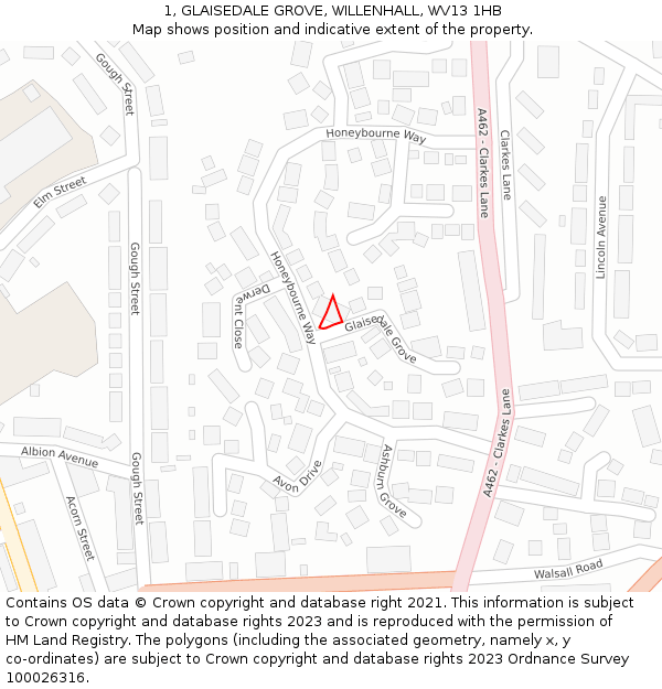 1, GLAISEDALE GROVE, WILLENHALL, WV13 1HB: Location map and indicative extent of plot