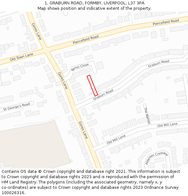 1, GRABURN ROAD, FORMBY, LIVERPOOL, L37 3PA: Location map and indicative extent of plot