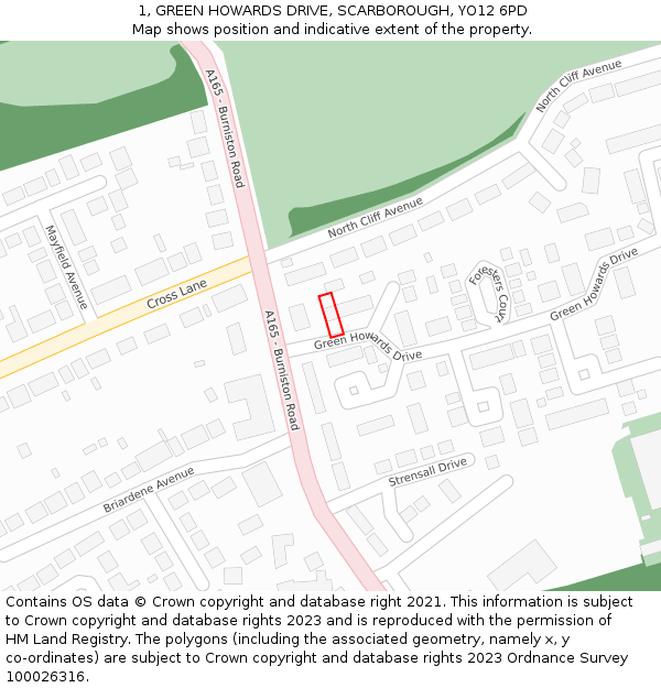 1, GREEN HOWARDS DRIVE, SCARBOROUGH, YO12 6PD: Location map and indicative extent of plot