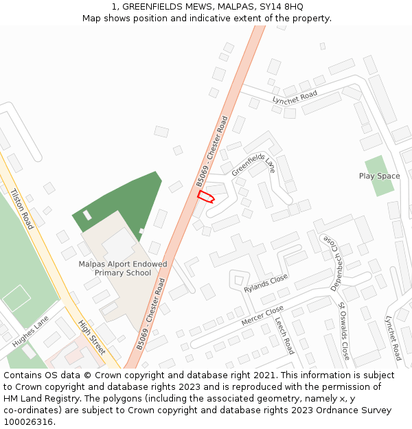 1, GREENFIELDS MEWS, MALPAS, SY14 8HQ: Location map and indicative extent of plot