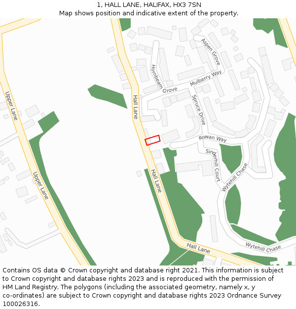 1, HALL LANE, HALIFAX, HX3 7SN: Location map and indicative extent of plot