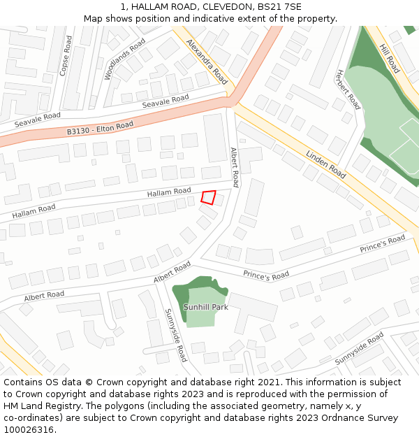 1, HALLAM ROAD, CLEVEDON, BS21 7SE: Location map and indicative extent of plot
