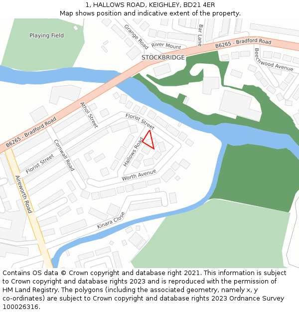 1, HALLOWS ROAD, KEIGHLEY, BD21 4ER: Location map and indicative extent of plot