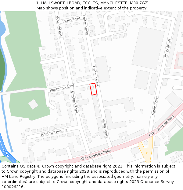 1, HALLSWORTH ROAD, ECCLES, MANCHESTER, M30 7GZ: Location map and indicative extent of plot