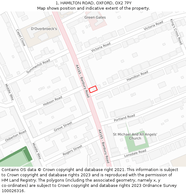 1, HAMILTON ROAD, OXFORD, OX2 7PY: Location map and indicative extent of plot