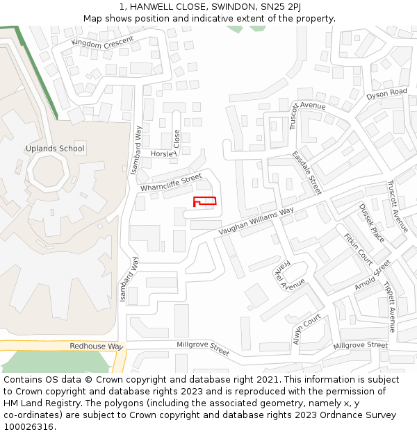 1, HANWELL CLOSE, SWINDON, SN25 2PJ: Location map and indicative extent of plot