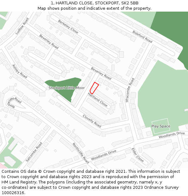 1, HARTLAND CLOSE, STOCKPORT, SK2 5BB: Location map and indicative extent of plot