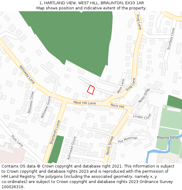 1, HARTLAND VIEW, WEST HILL, BRAUNTON, EX33 1AR: Location map and indicative extent of plot