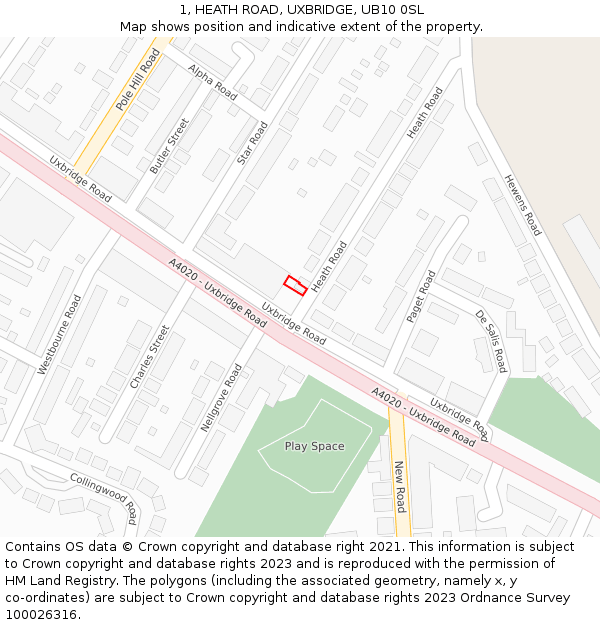 1, HEATH ROAD, UXBRIDGE, UB10 0SL: Location map and indicative extent of plot