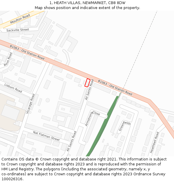 1, HEATH VILLAS, NEWMARKET, CB8 8DW: Location map and indicative extent of plot