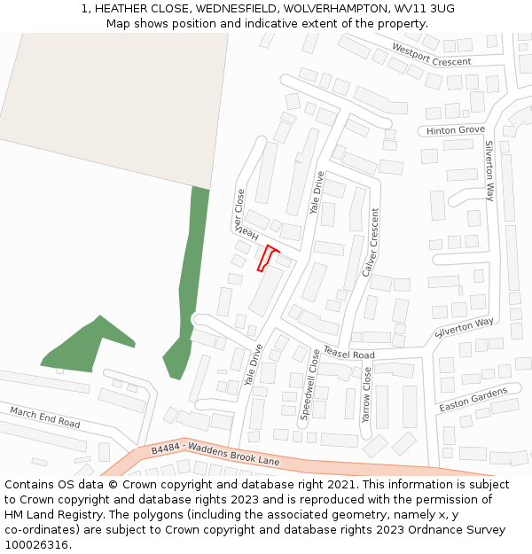 1, HEATHER CLOSE, WEDNESFIELD, WOLVERHAMPTON, WV11 3UG: Location map and indicative extent of plot