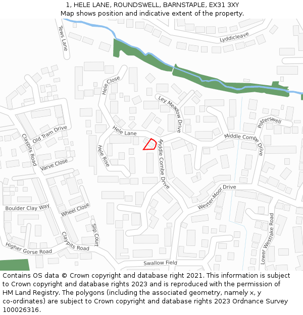 1, HELE LANE, ROUNDSWELL, BARNSTAPLE, EX31 3XY: Location map and indicative extent of plot