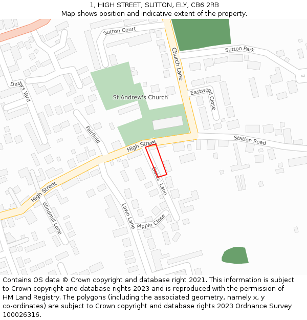 1, HIGH STREET, SUTTON, ELY, CB6 2RB: Location map and indicative extent of plot