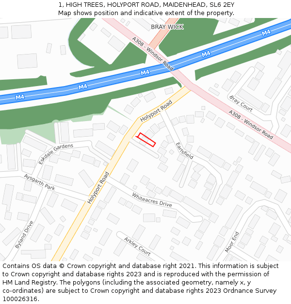 1, HIGH TREES, HOLYPORT ROAD, MAIDENHEAD, SL6 2EY: Location map and indicative extent of plot