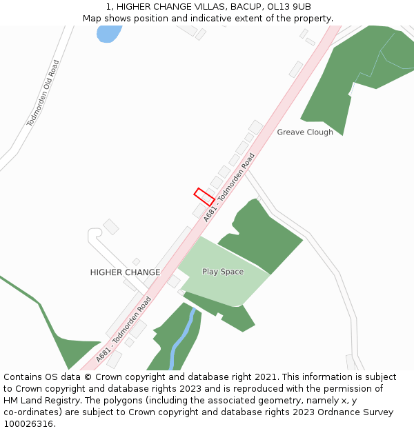 1, HIGHER CHANGE VILLAS, BACUP, OL13 9UB: Location map and indicative extent of plot