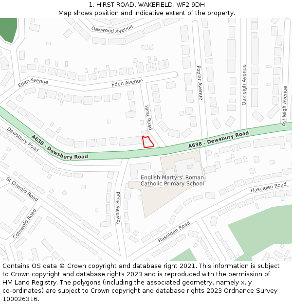 1, HIRST ROAD, WAKEFIELD, WF2 9DH: Location map and indicative extent of plot