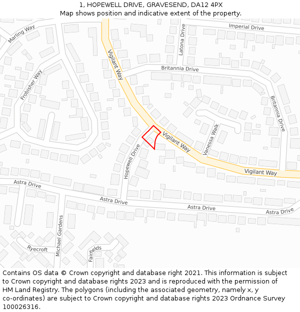 1, HOPEWELL DRIVE, GRAVESEND, DA12 4PX: Location map and indicative extent of plot