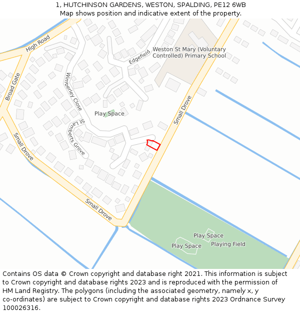 1, HUTCHINSON GARDENS, WESTON, SPALDING, PE12 6WB: Location map and indicative extent of plot