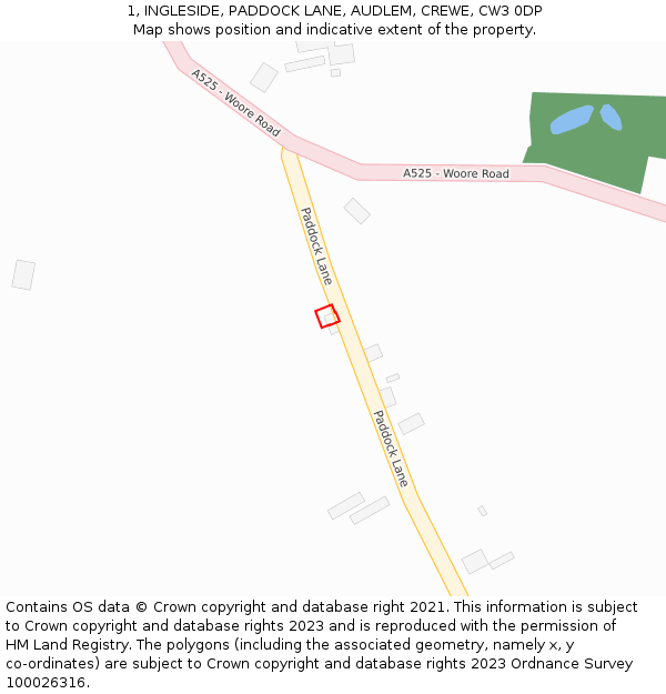 1, INGLESIDE, PADDOCK LANE, AUDLEM, CREWE, CW3 0DP: Location map and indicative extent of plot