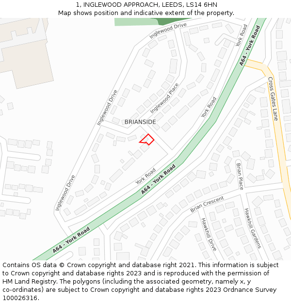 1, INGLEWOOD APPROACH, LEEDS, LS14 6HN: Location map and indicative extent of plot