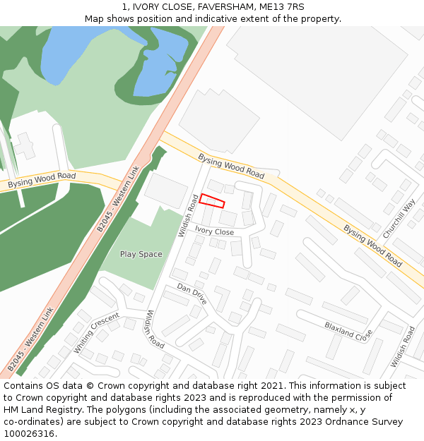 1, IVORY CLOSE, FAVERSHAM, ME13 7RS: Location map and indicative extent of plot