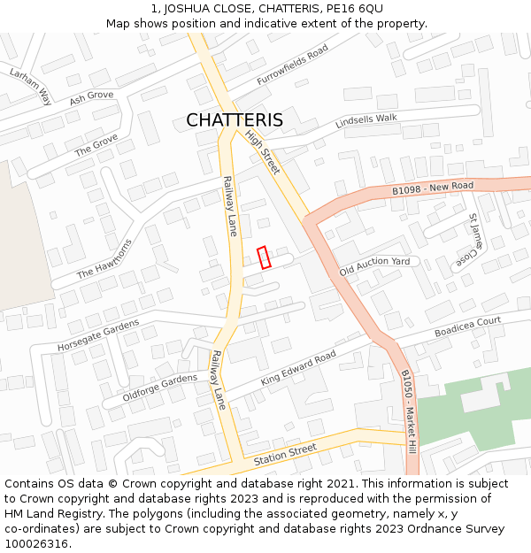 1, JOSHUA CLOSE, CHATTERIS, PE16 6QU: Location map and indicative extent of plot