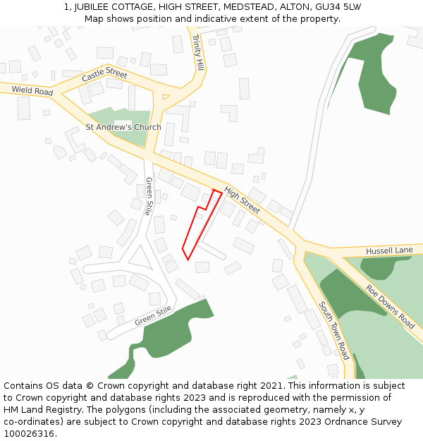 1, JUBILEE COTTAGE, HIGH STREET, MEDSTEAD, ALTON, GU34 5LW: Location map and indicative extent of plot