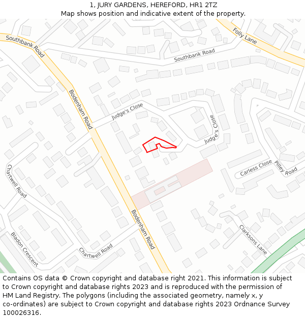 1, JURY GARDENS, HEREFORD, HR1 2TZ: Location map and indicative extent of plot