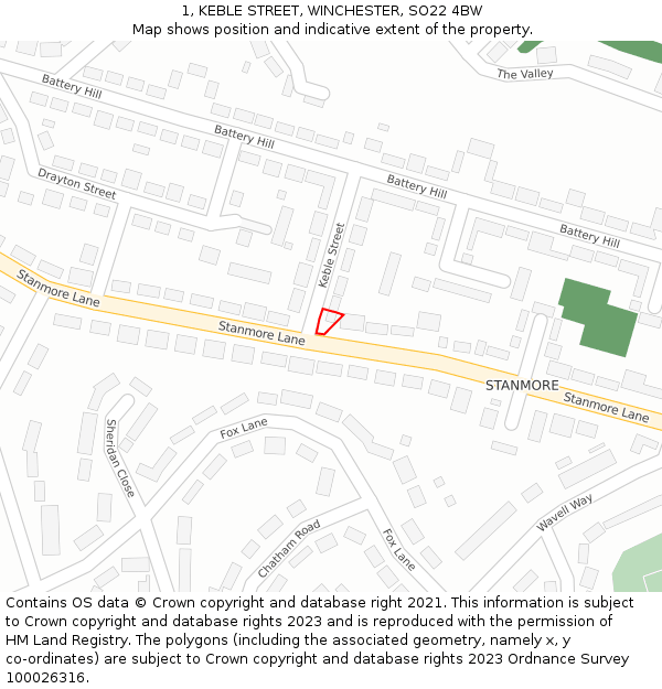 1, KEBLE STREET, WINCHESTER, SO22 4BW: Location map and indicative extent of plot