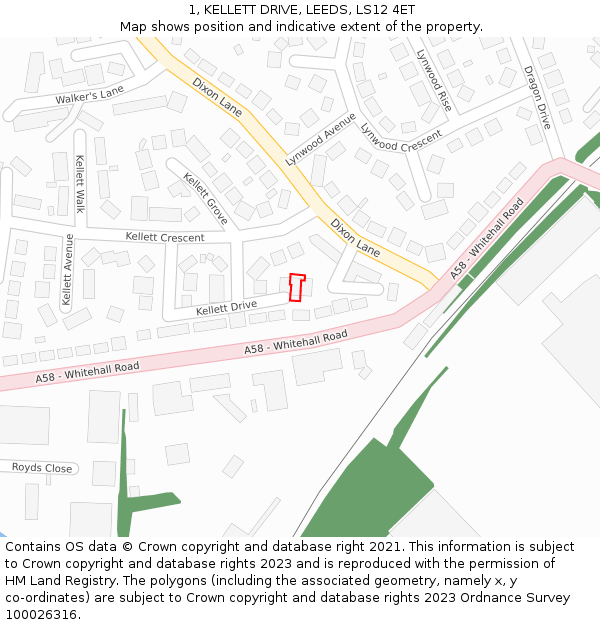 1, KELLETT DRIVE, LEEDS, LS12 4ET: Location map and indicative extent of plot