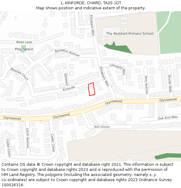 1, KINFORDE, CHARD, TA20 1DT: Location map and indicative extent of plot