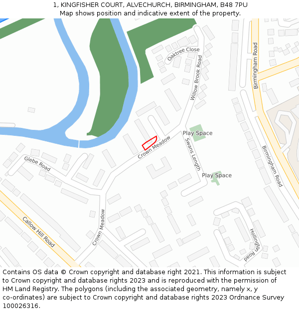 1, KINGFISHER COURT, ALVECHURCH, BIRMINGHAM, B48 7PU: Location map and indicative extent of plot