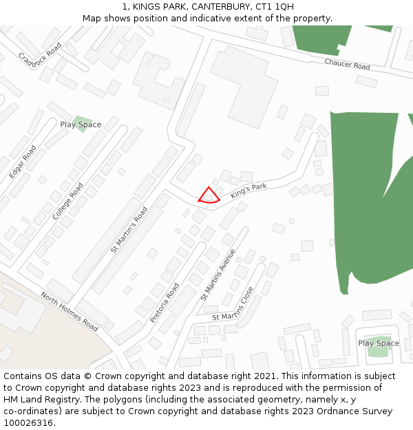 1, KINGS PARK, CANTERBURY, CT1 1QH: Location map and indicative extent of plot